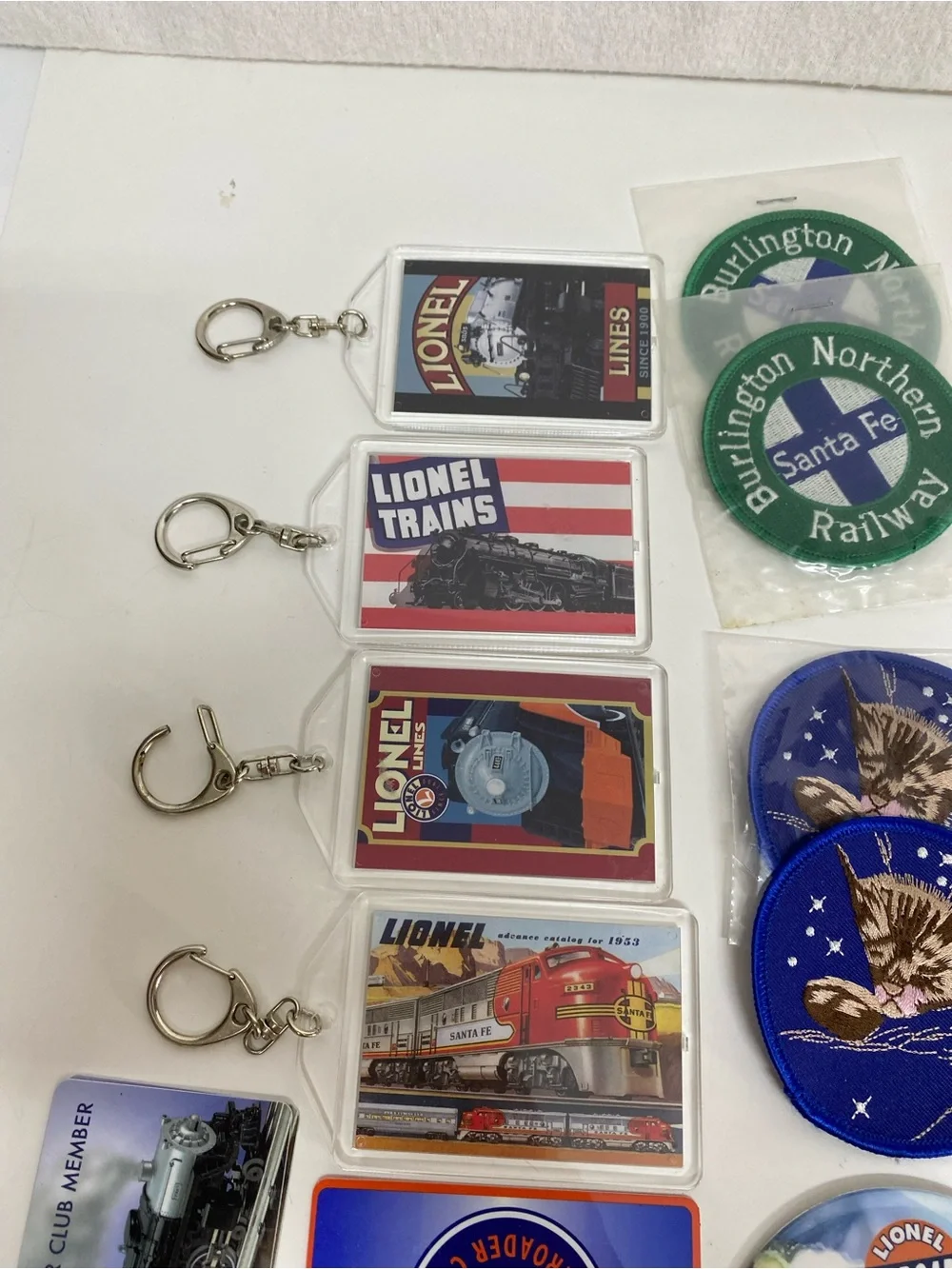 Railroad Train Themed Memorabilia  Lot of 28+ Patches Pinback Buttons Keychains